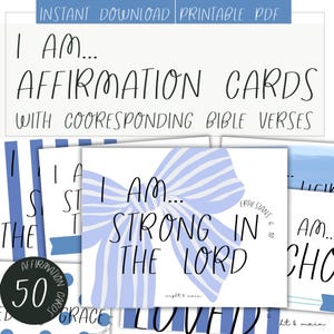 50 Affirmation Cards | Prayer Cards | Bible Verse Cards | Prayer Board Cards | Vision Board | Printable Scripture | Bible study Journal
