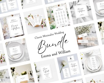 Minimalist Wedding Printables Bundle Pre Wedding Cards Seating Charts and Welcome Signs Wedding Day Cards and tags Classic Black and White