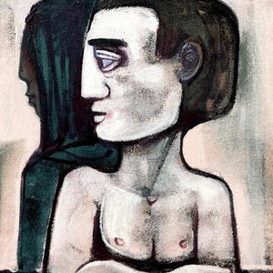 Midcentury Original Fine Art by Charles Malcolm Campbell (1905–1985); ca 1940, &quot;Never Alone,&quot; stunning museum-quality piece of man & shadow