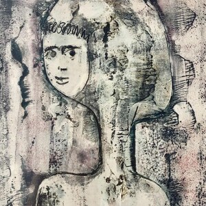 Midcentury Original Fine Art by Charles Malcolm Campbell (1905–1985); ca 1960s, &quot;Hallucinations of Death,&quot; rare monotype in neutral hues