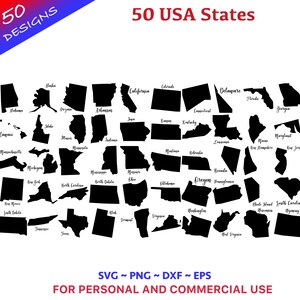 50 US States map Bundle SVG, States svg, US state svg, United States Vector Files, 50 states clip art, All Usa states, Png, Svg, Eps, Dxf
