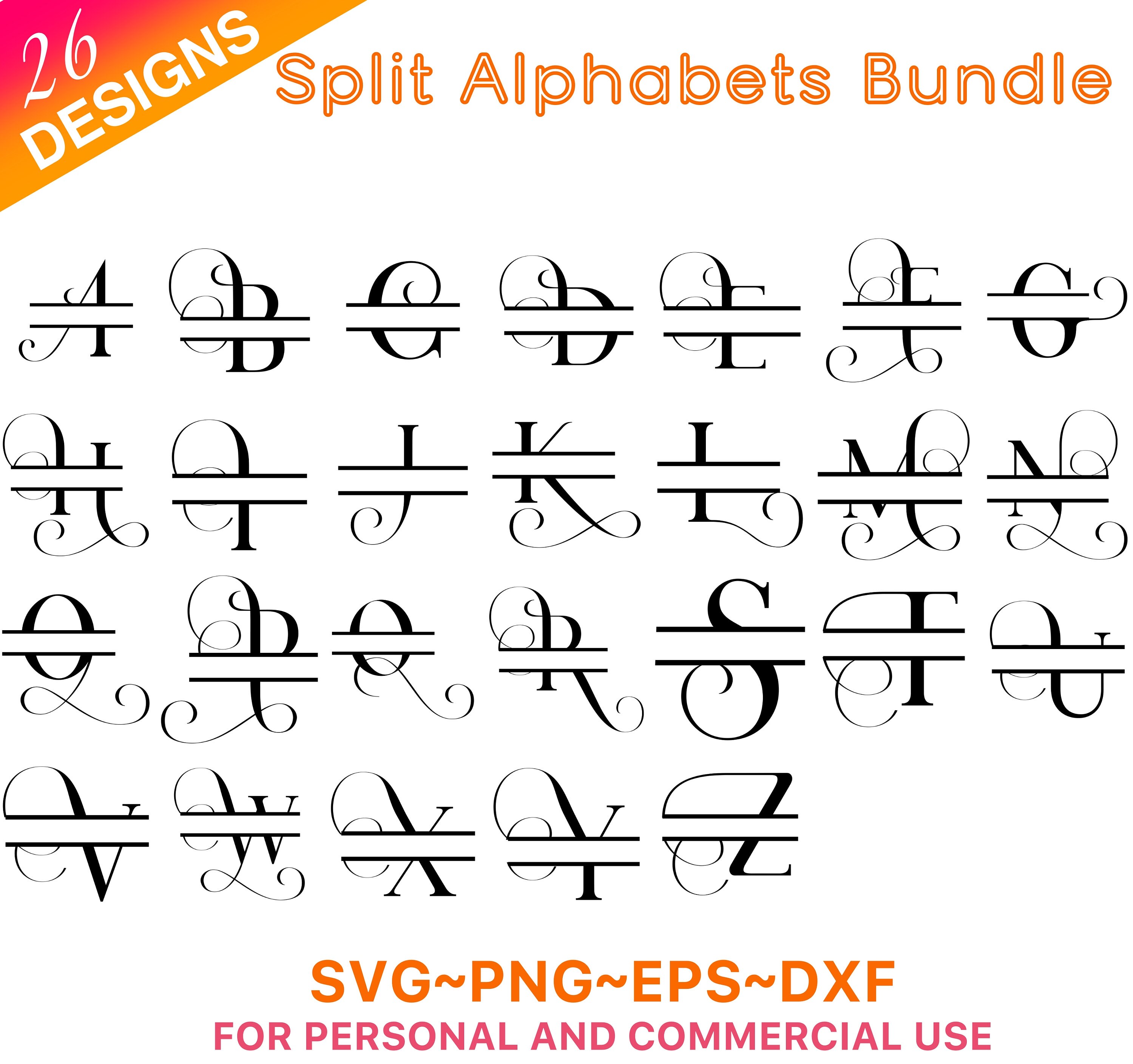 Split Monogram Alphabet SVG, DXF, PNG, Split Monogram Frame Alphabet ...