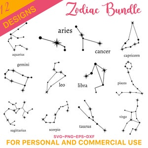 Zodiac Signs SVG Bundel, Astrologie Tekenen SVG, Zodiac Symbolen SVG, Sterrenbeeld Tekenen SVG, Astrologie, Horoscoop, Cut File Cricut, Silhouet