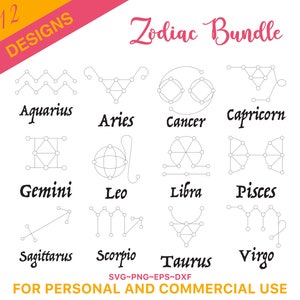 Zodiac Signs SVG Bundle, Astrology Signs svg, Zodiac Symbols svg, Constellation Signs svg, Astrology, Horoscope, Cut File Cricut, Silhouette