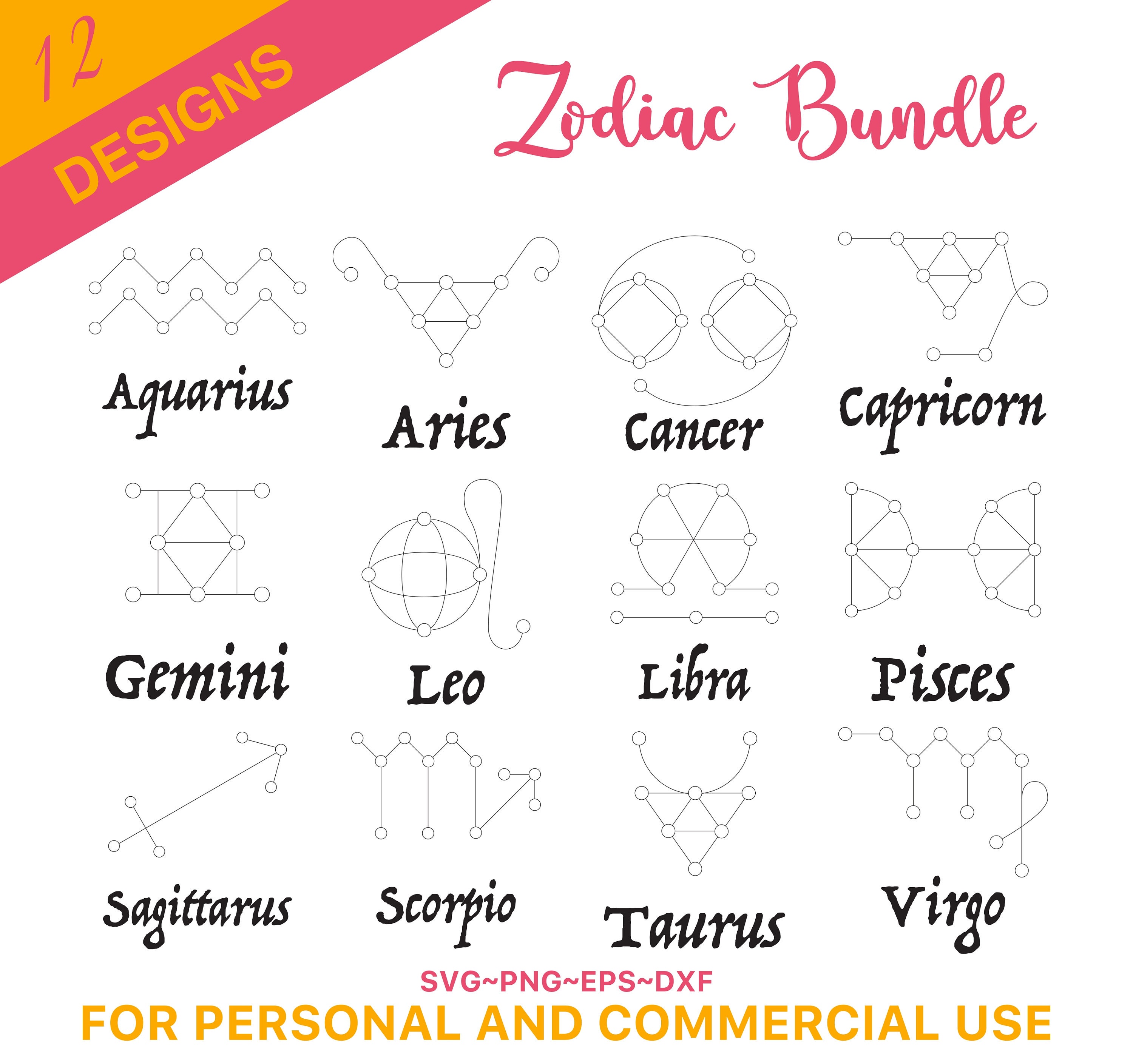 Zodiac Signs SVG Bundle, Astrology Signs Svg, Zodiac Symbols Svg ...