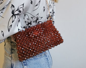 Bolso De Cuentas Con Patrón De Panal - Bolso De Noche - Embrague De Fiesta - Bolso De Hombro - Bolso De Noche 20x13cm