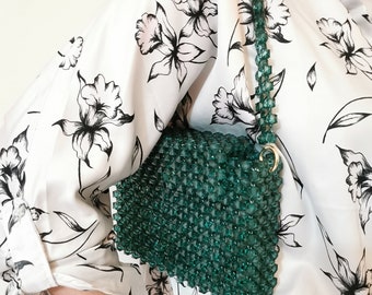 Emerald Green Beaded Bag - Evening Bag - Party Clutch - Shoulder Bag 19x14cm Handmade Beaded Bag - The Perfect Blend of Fashion and Art