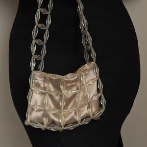 Elegant Brown Beaded Bag - Sophisticated Crystal Evening Clutch, luxury bead bag, shoulder bag, Crystal Bead Bag, top handle beaded purse