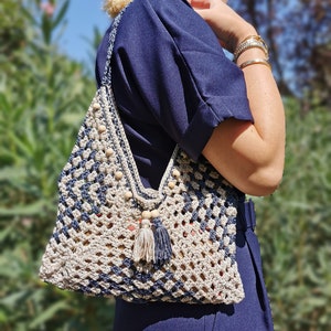 Patrón de bolso de crochet, patrones de crochet, patrón de crochet de mosaico, mini bolso de mano de rafia, bolsos de macramé, bolsos tejidos a mano, bolsos únicos hechos a mano