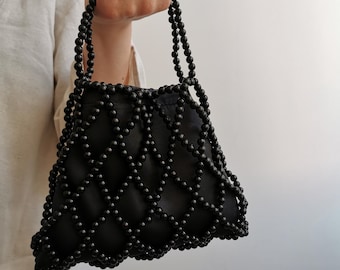 Bolso de perlas, bolso de cuentas único, bolso de novia, bolso de cuentas de marfil, bolso de cuentas negro, bolsos de cuentas de la marca janiss, bolso de fiesta, bolso elegante