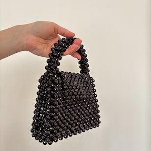 Black Bead Bag sparkling bag, crystal purse, diamond bag, evening bag, prom handbag, rhinestone bag, shining bag, beaded bag, beaded purse
