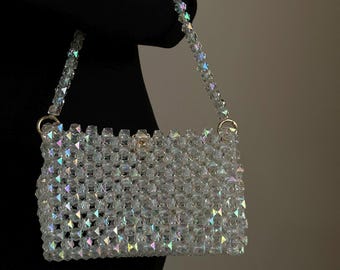 Sparkling Clear Crystal Beaded Bag - Perfect Party Glamour beaded handbag, handmade bag, fancy bag, designer bag, evening purse, luxury bag