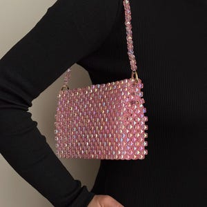 Crystal Pink Bead Bag sparkling bag, crystal purse, diamond bag, evening bag, prom handbag, rhinestone bag, shining bag