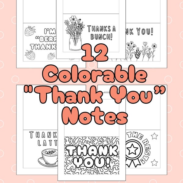 Kids Thank You Notes Printable Kids Thank You Cards Color Your Own Notes Print at Home Cards Blank Thank You Notes Kids Coloring (Set of 12)