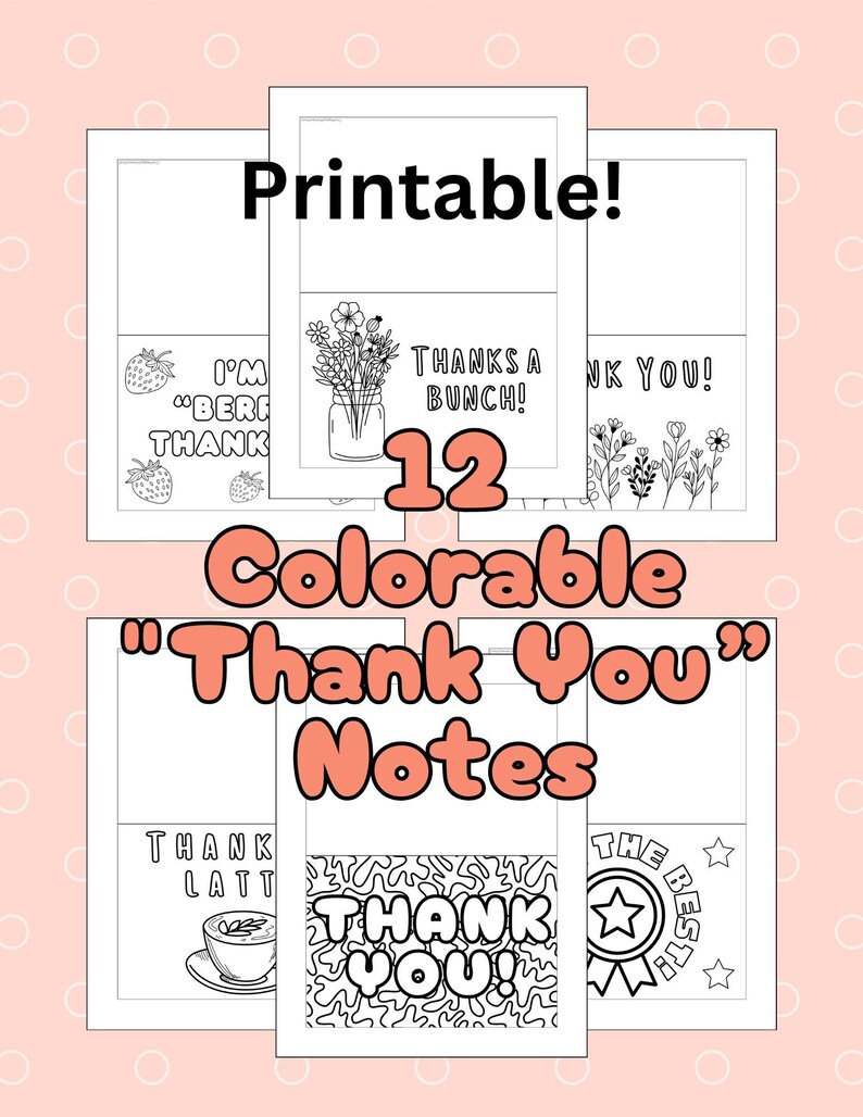 Kids Thank You Notes Printable Kids Thank You Cards Color Your Own Notes Print at Home Cards ...