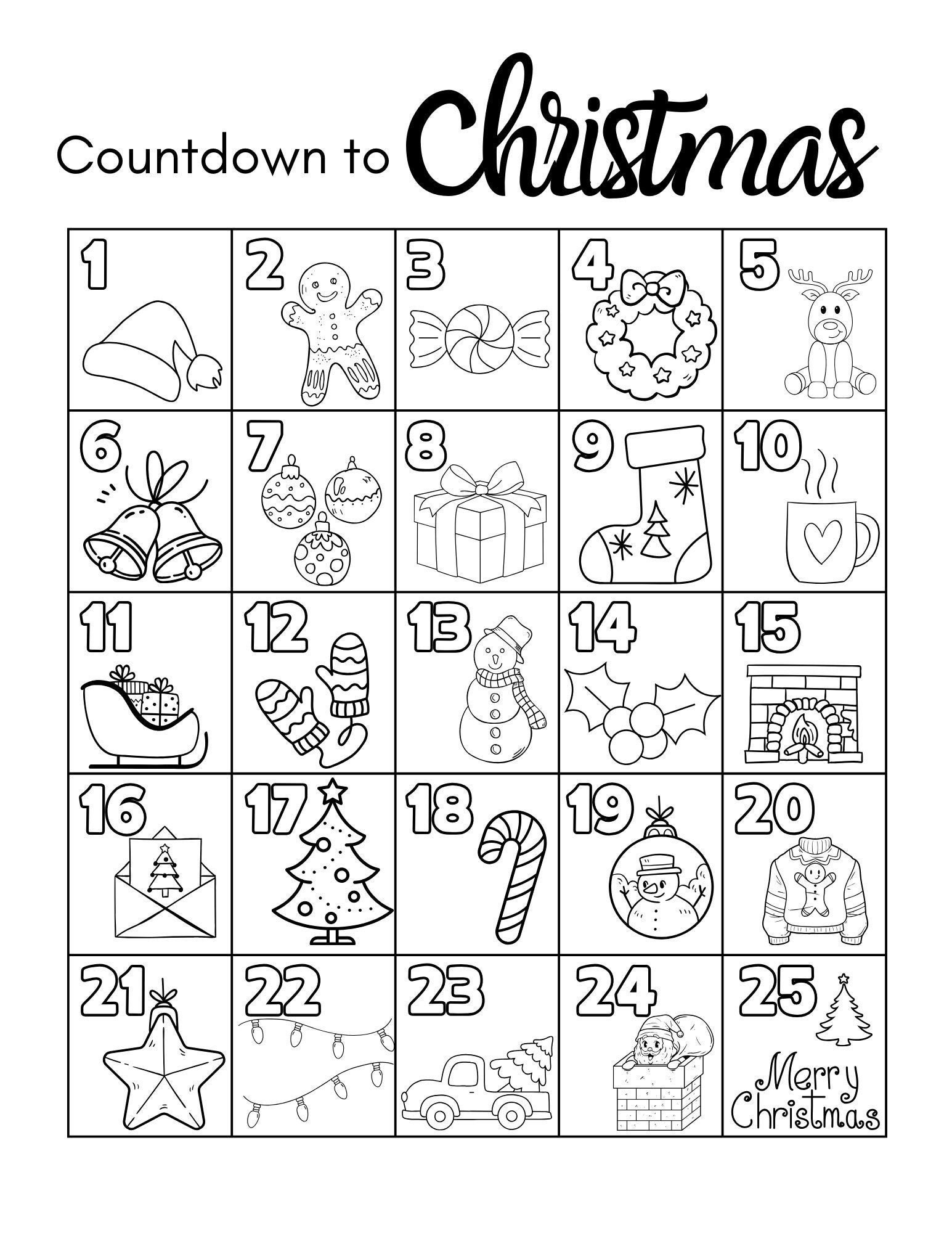 Kids countdown to christmas coloring page preschool etsy
