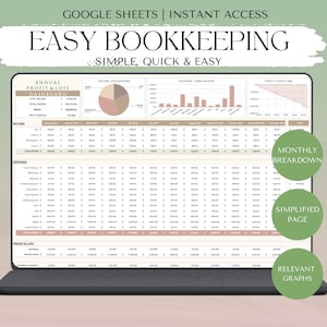 Easy Bookkeeping for Businesses Template, Income and Expense Tracker Google Sheets spreadsheet Business Accounting Bookkeeping for Beginners