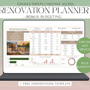 Planificateur de projet de rénovation, planificateur de design d’intérieur, budget de rénovation, modèle d’amélioration de l’habitat, modèle de rénovation, Reno Temp