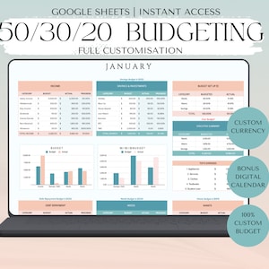 50/30/20 Monthly Budget Spreadsheet Annual Budget Planner Google Sheets Budget Template Finance Planner Tracker Spending Savings Debt Invest