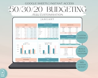 50/30/20 Monthly Budget Spreadsheet Annual Budget Planner Google Sheets Budget Template Finance Planner Tracker Spending Savings Debt Invest