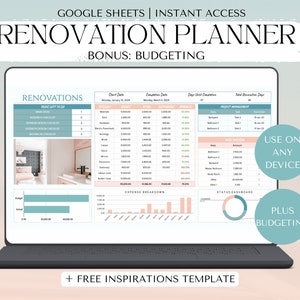 Ultimate Renovations Project Planner, Interior Designs Planner, Renovation Budget, Home Improvement Template, Online Renovations Template