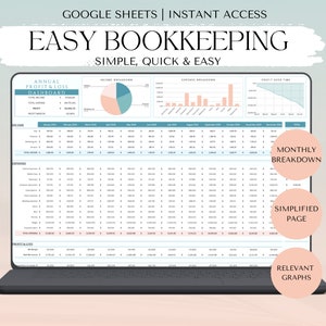 Simple Bookkeeping for Businesses Template, Income and Expense Tracker Google Sheets spreadsheet Business Accounting Bookkeeping