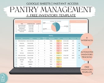 Pantry Inventory Management with Household Checklist, track food list and inventory for household Stock Template Google Sheets Easy Tracker