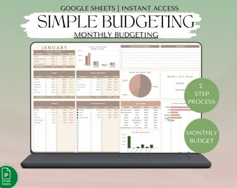 Simple Monthly Budget Spreadsheets for Google Sheets, Budget template, personal budget, paycheck Budget, Weekly Budget, Spending Tracker