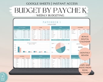 Weekly Paycheck Budget, Google Sheets Finance Planner, Personal Digital Budget, Monthly Budget, Expense Tracker Template for Personal Budget
