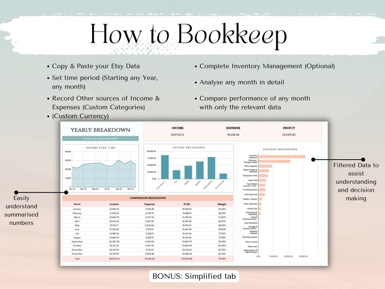 Etsy Business Bookkeeping spreadsheet template track income and expenses inventory management stock tracker monthly budgeting entrepreneur bookkeeping business tax management Etsy tax tracker record income and sales on Etsy Google Sheets Accounting