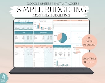 Easy Monthly Budget Spreadsheets for Google Sheets, Budget template, Personal budget, Paycheck Budget, Monthly Budget Spending Tracker