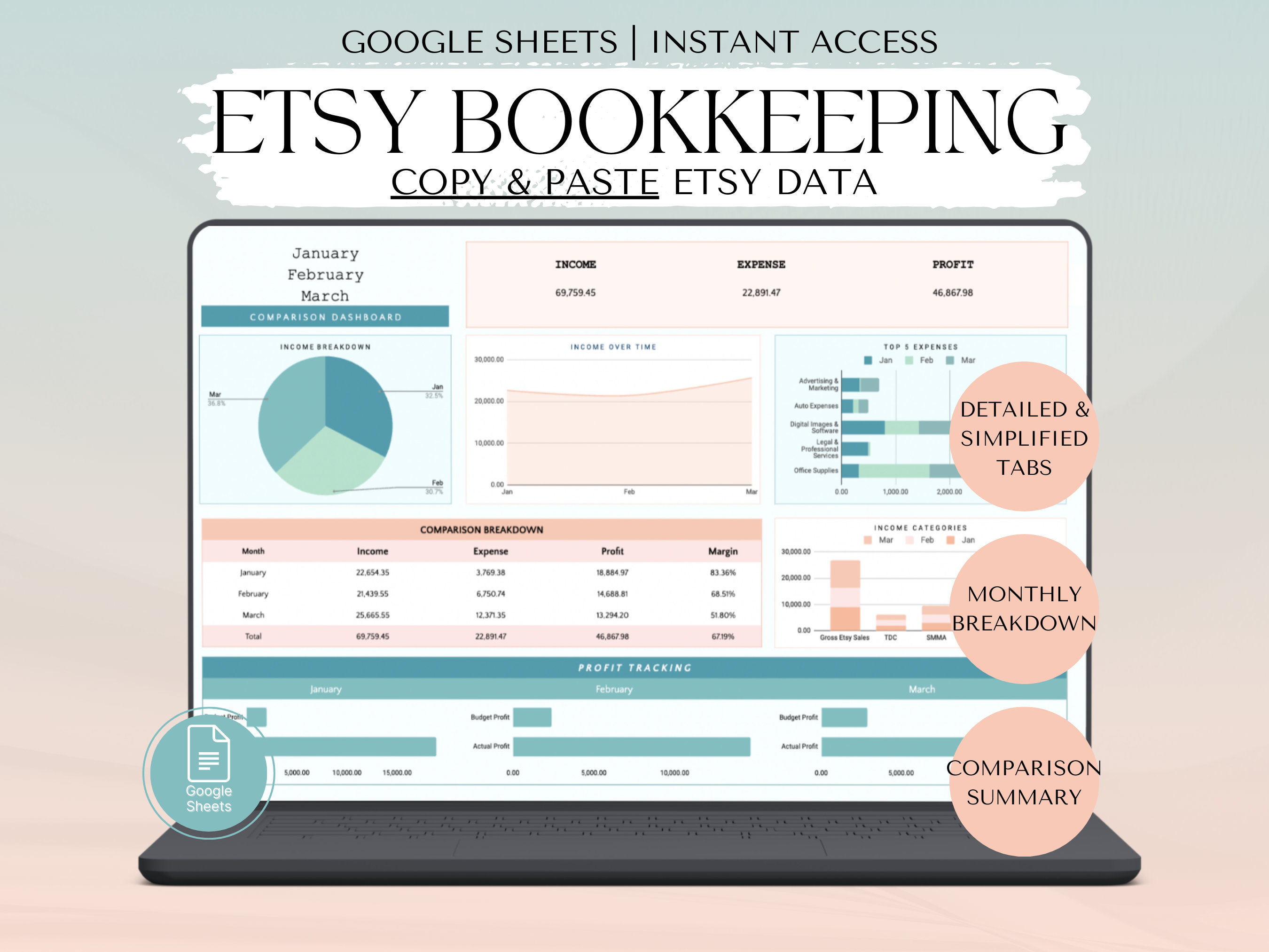 Etsy Bookkeeping Template, Business Spreadsheet Bookkeeping, Etsy Seller Sales Tracker, Google Sheets Business Template