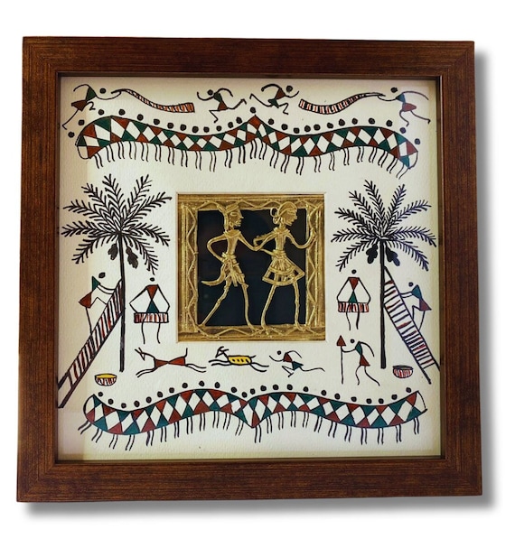 Handcrafted Dhokra-Saura Tribal Art Wall painting, Ancient wall art, Tribal wall Art, Indian traditional wall frame