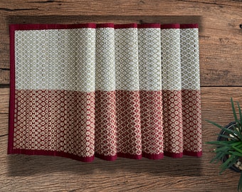 Handwoven Madurkathi Placemats with Runner, Boho Table Decor, Set of 6