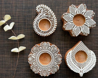 Wooden Tea light candle Holders (Assorted Set of 4), handmade candle holder, decor, Diya, Home, Tabletop, Diwali Gift, Thanksgiving Gift