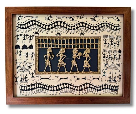 Dhokra fusion art brass wall painting, Ancient wall art, Home decor, Housewarming gift, Dhokra wall art, Traditional wall art