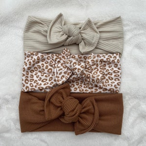 Neutral Newborn / Baby Bow Topknot Headband (Taupe, Cheetah, Caramel), Bows for Baby Girl, Baby Announcement Bow, Oversized Baby Bow