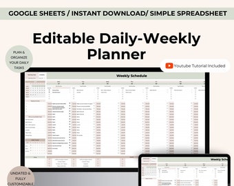 Editable Daily & Weekly Planner: Google Sheets Template (Digital Download)