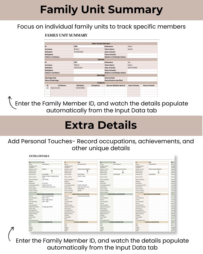 genealogy forms google sheet mockups