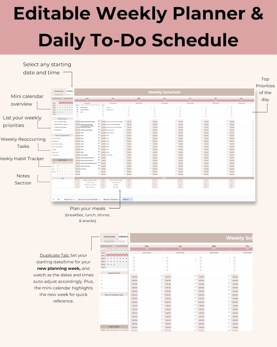 Automated Weekly Planner: Google Sheets To-do List (digital Download ...