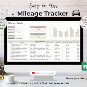 Mileage Log Template Spreadsheet, Mileage Calculator, Business Mileage Tracker, Vehicle Mileage Log Book, Tax Deduction Mileage Google sheet