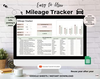 Mileage Tracker Template: Google Sheets Mileage Log (Digital Download)