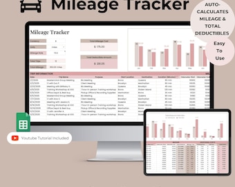 Mileage Expense Tracker Google Sheets: Business Mileage Log (Digital Download)