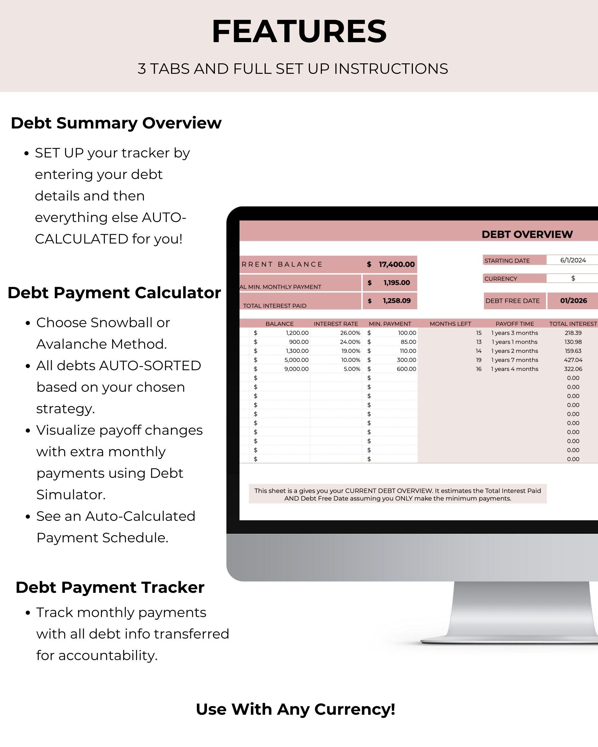 Debt Payoff Tracker Debt Snowball Debt Avalanche Google Sheet Debt ...