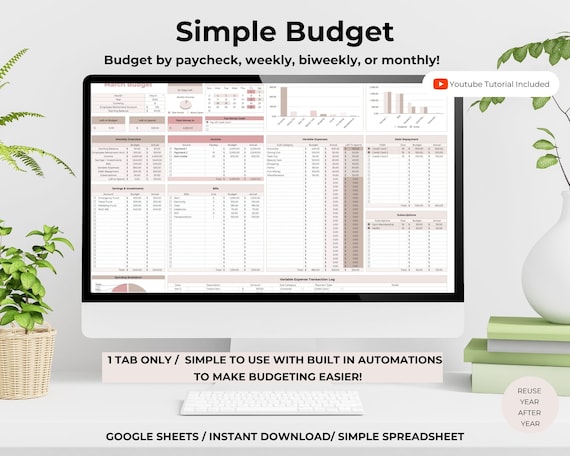 Simple Budget Template: Google Sheets, Weekly/Bi-Weekly or Monthly