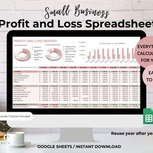Profit and Loss Spreadsheet, Easy bookkeeping Google sheets, Business spreadsheet, Small Business Income and Expense Profit and Loss tracker