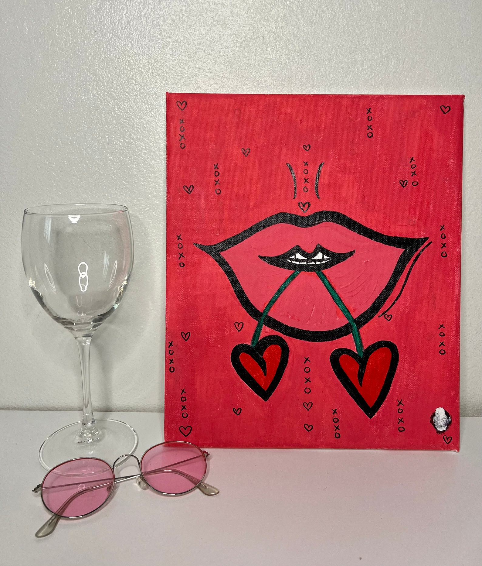 Cherry Valentine Acrylic Painting Etsy