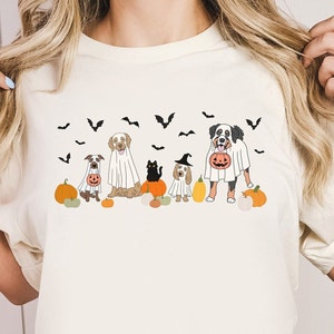 Gruseliges Saison-T-Shirt für Hundeliebhaber, Süßes oder Saures, Halloween-Hunde, glückliches Halloween, schwarze Katze, Geisterhunde, Kürbisse, Tierliebhaber, Geschenk