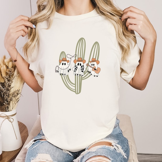 Ghost Cowboy T-shirt: Spooky Western Halloween Cactus Tee