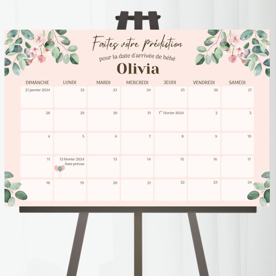 NUMÉRIQUE Calendrier de prédictions de date de naissance de bébé  date d'accouchement à deviner pour baby shower de bébé fête prénatale jeux